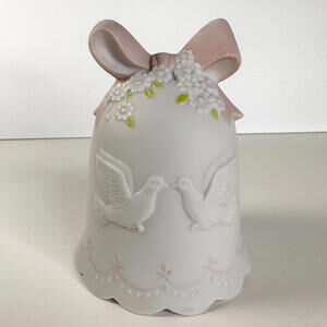 Porcelain Bell with Pink Ribbon Green Accented Leaves Lefton Musical